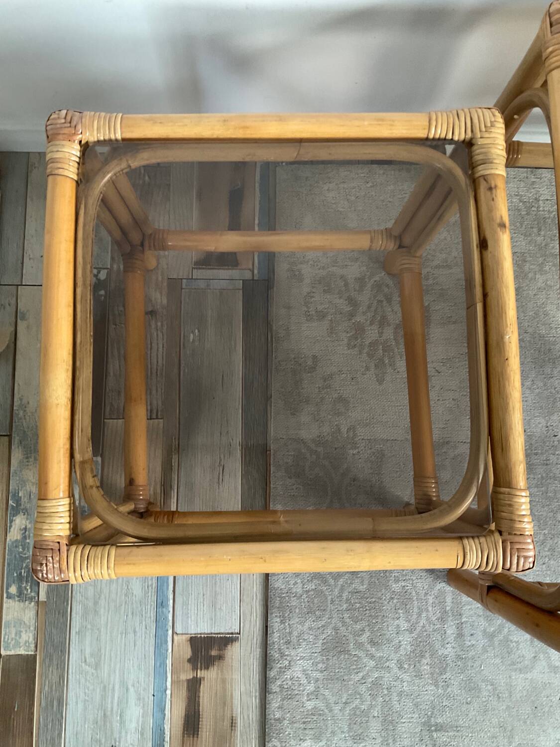 Duo of vintage rattan coffee tables from the 60s-70s