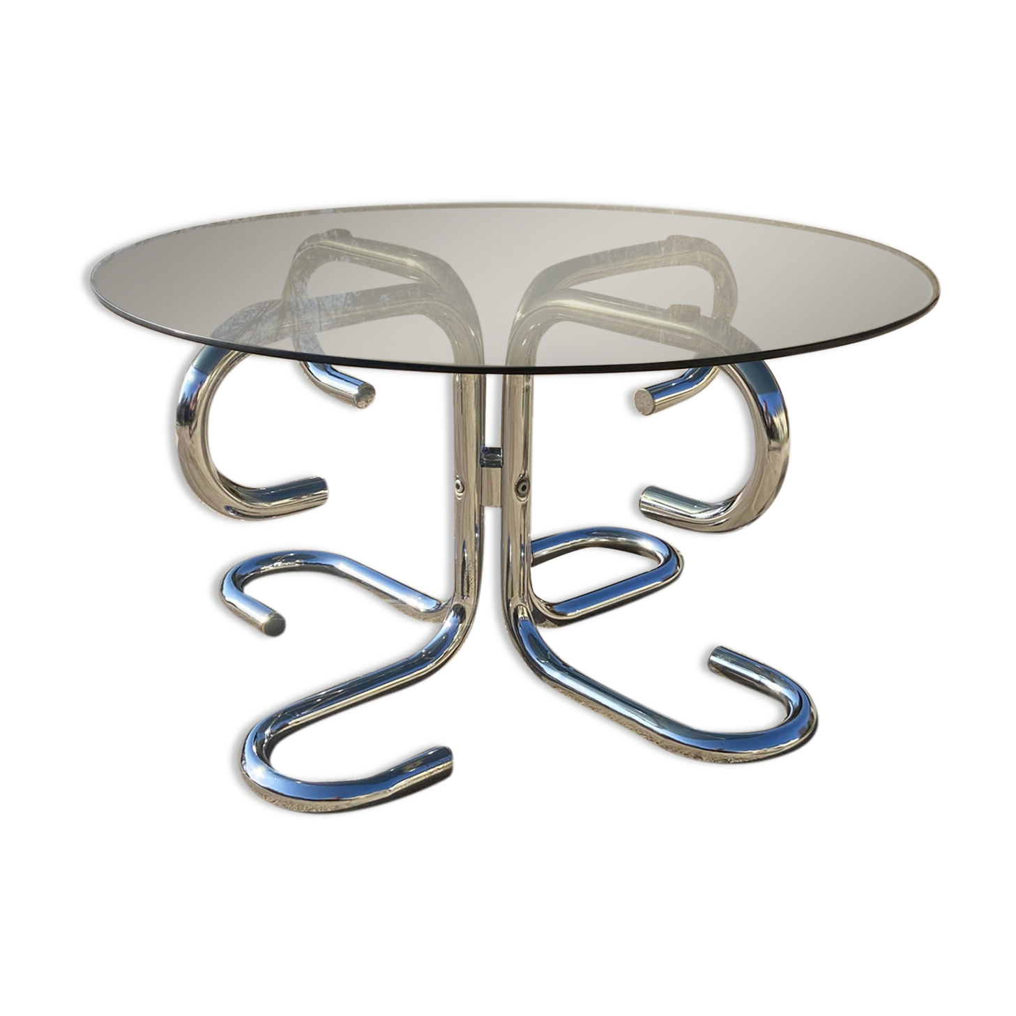 Chrome coffee table and Italian smoked glass 1970