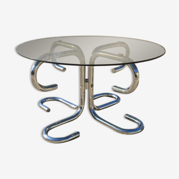 Chrome coffee table and Italian smoked glass 1970