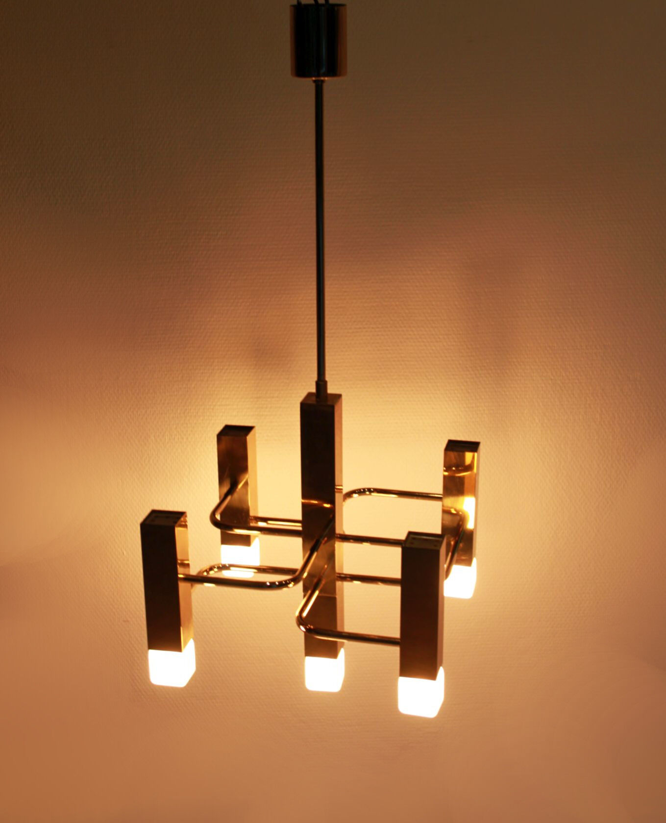 Sciolari chandelier, 5 square lights, 1970