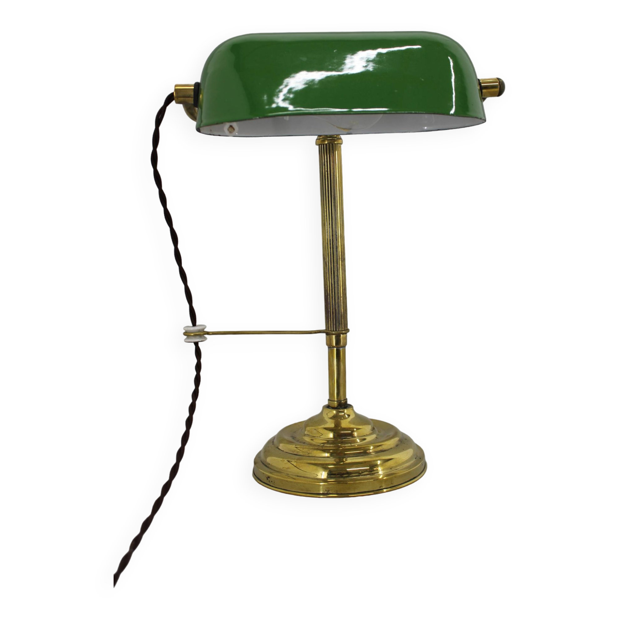 1930s Art Deco Brass  Banker Table Lamp, Czechoslovakia