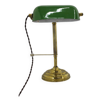 1930s Art Deco Brass  Banker Table Lamp, Czechoslovakia
