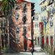 Tableau : Huile sur toile - ruelle animée au Portugal