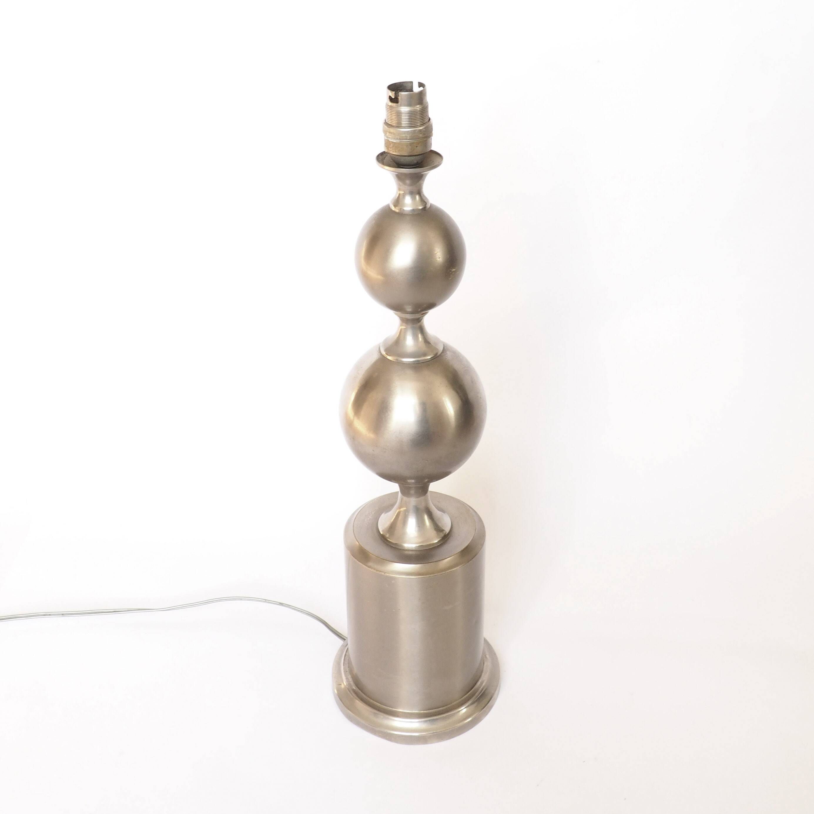 Pied de lampe maison Barbier 2 spheres acier poli