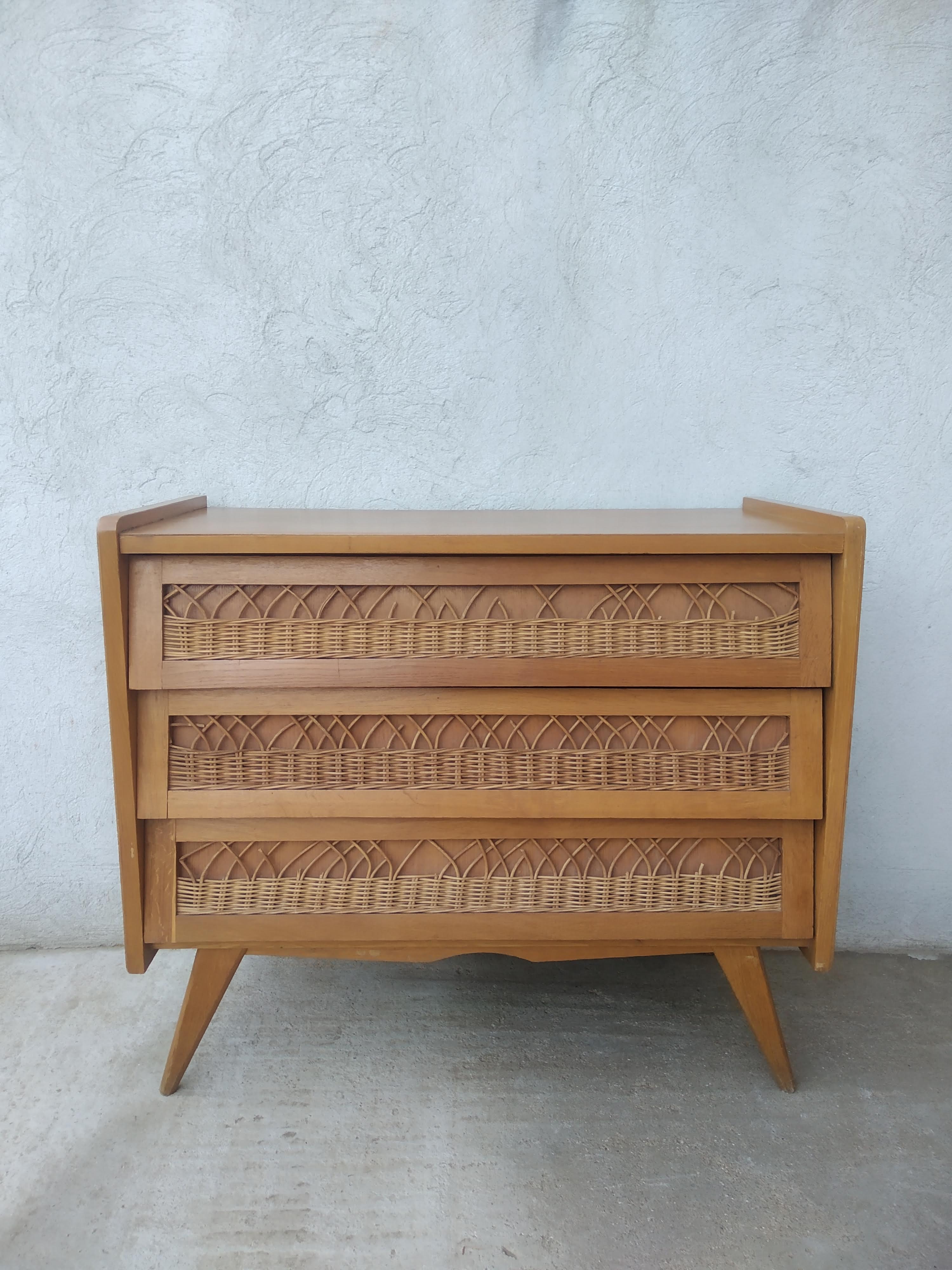 Vintage dresser rattan compass feet