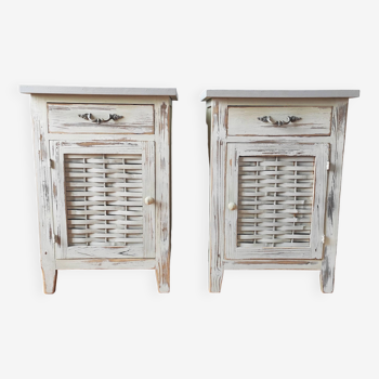 Pair of patinated bedside tables and end tables