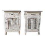 Pair of patinated bedside tables and end tables