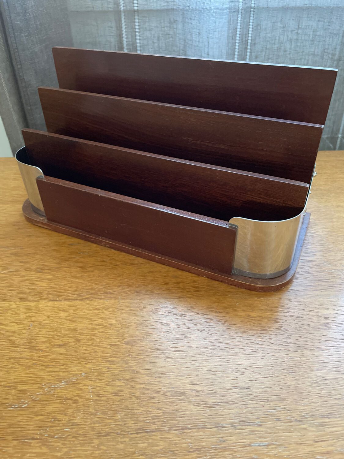 Art deco mail rack mahogany and chrome