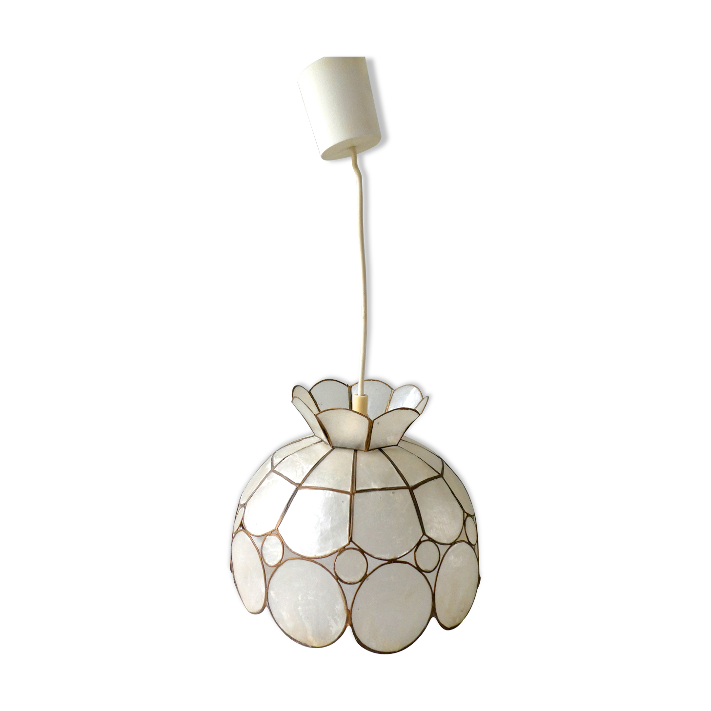 Hanging lamp mother-of-pearl and brass from the 1970