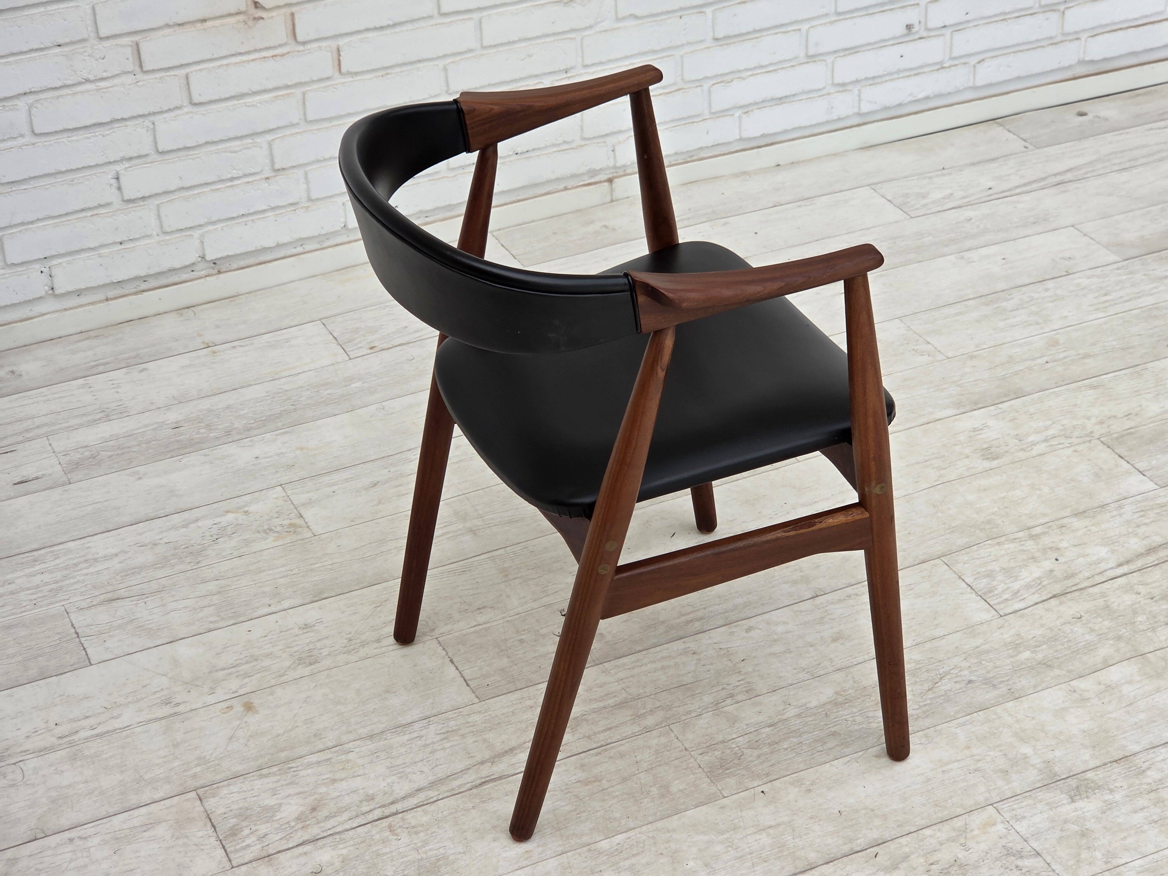 1960s, Danish armchair. Teak wood, black artificial leather.