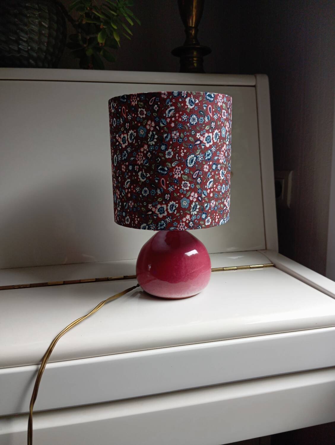 Vintage pink ceramic table lamp, Liberty flower lampshade