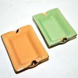 Pair of vintage ashtrays in glazed ceramic and golden orange and green