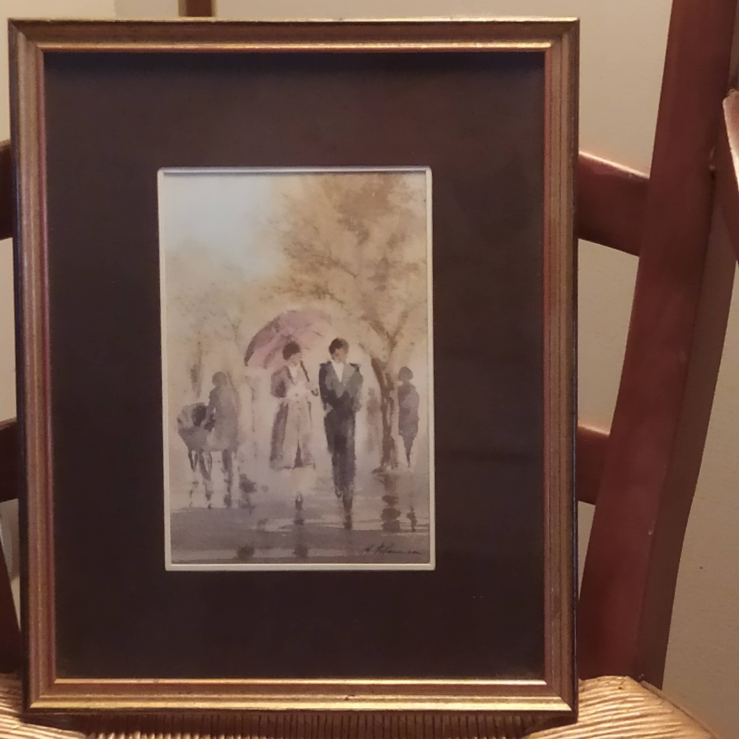 aquarelle signée Maurice Fillonneau (1930-2000) intitulée la Pluie