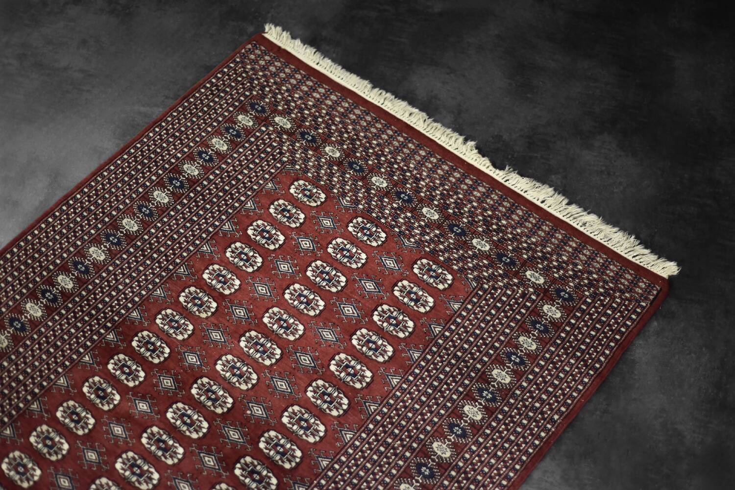 Handwoven red Boukhara oriental rug, 1960s