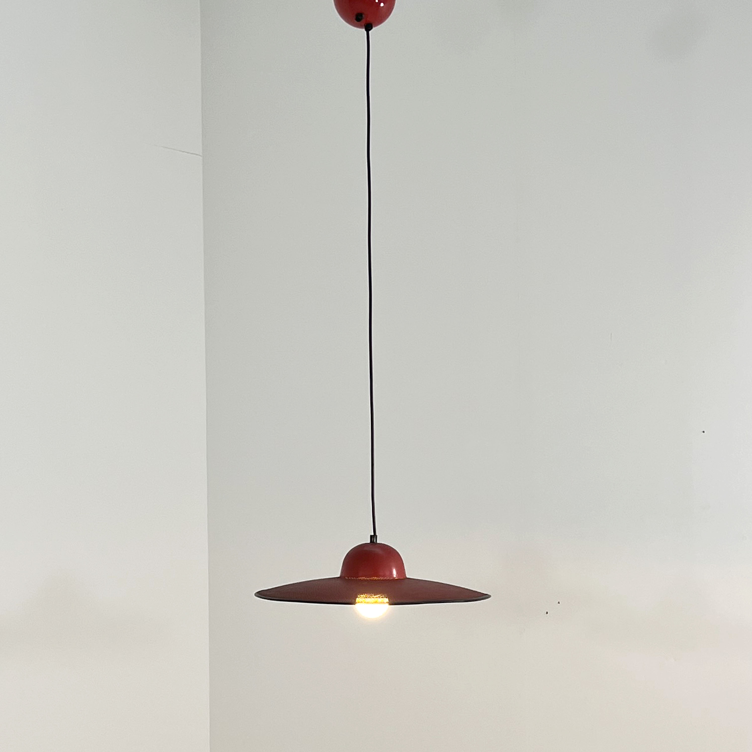 Red suspension lamp in perforated metal, 1970