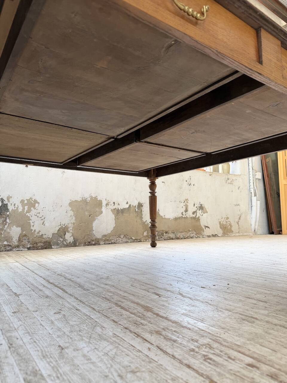 Grande table de ferme XL chêne « carrée » conférence 1950