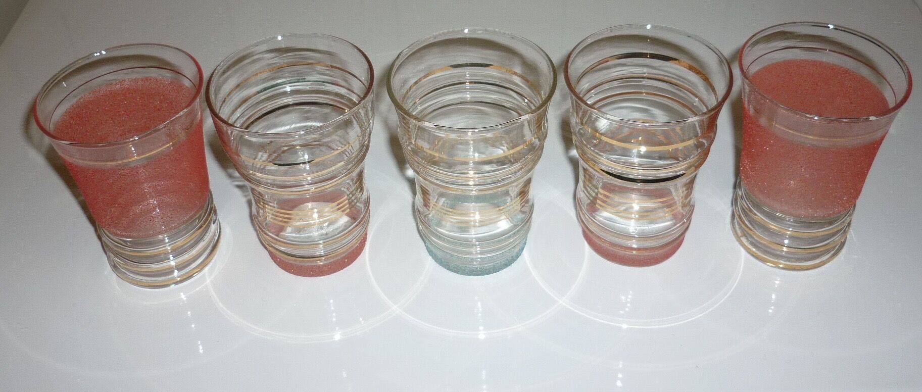 5 coloured glasses and gold edges