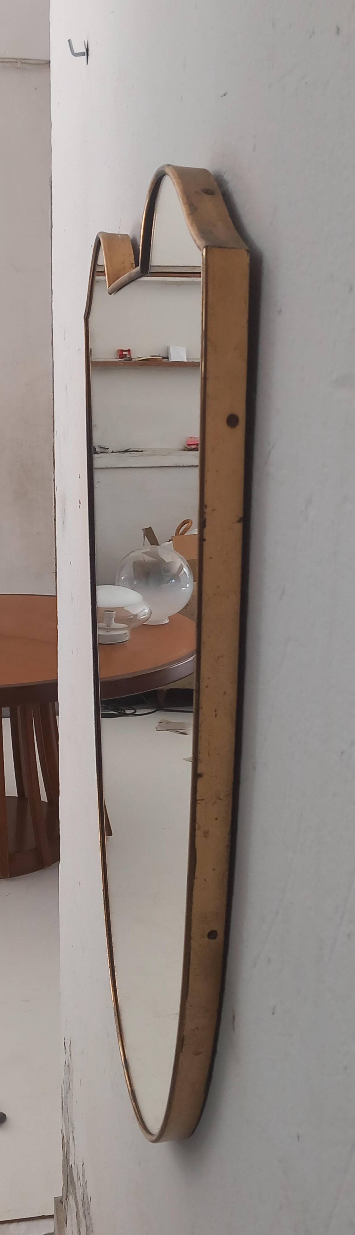 Shield-Shaped Mirror with Brass Frame, 50s