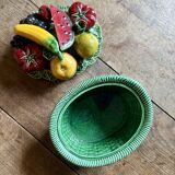 Vintage barbotine dish with fruit decorations