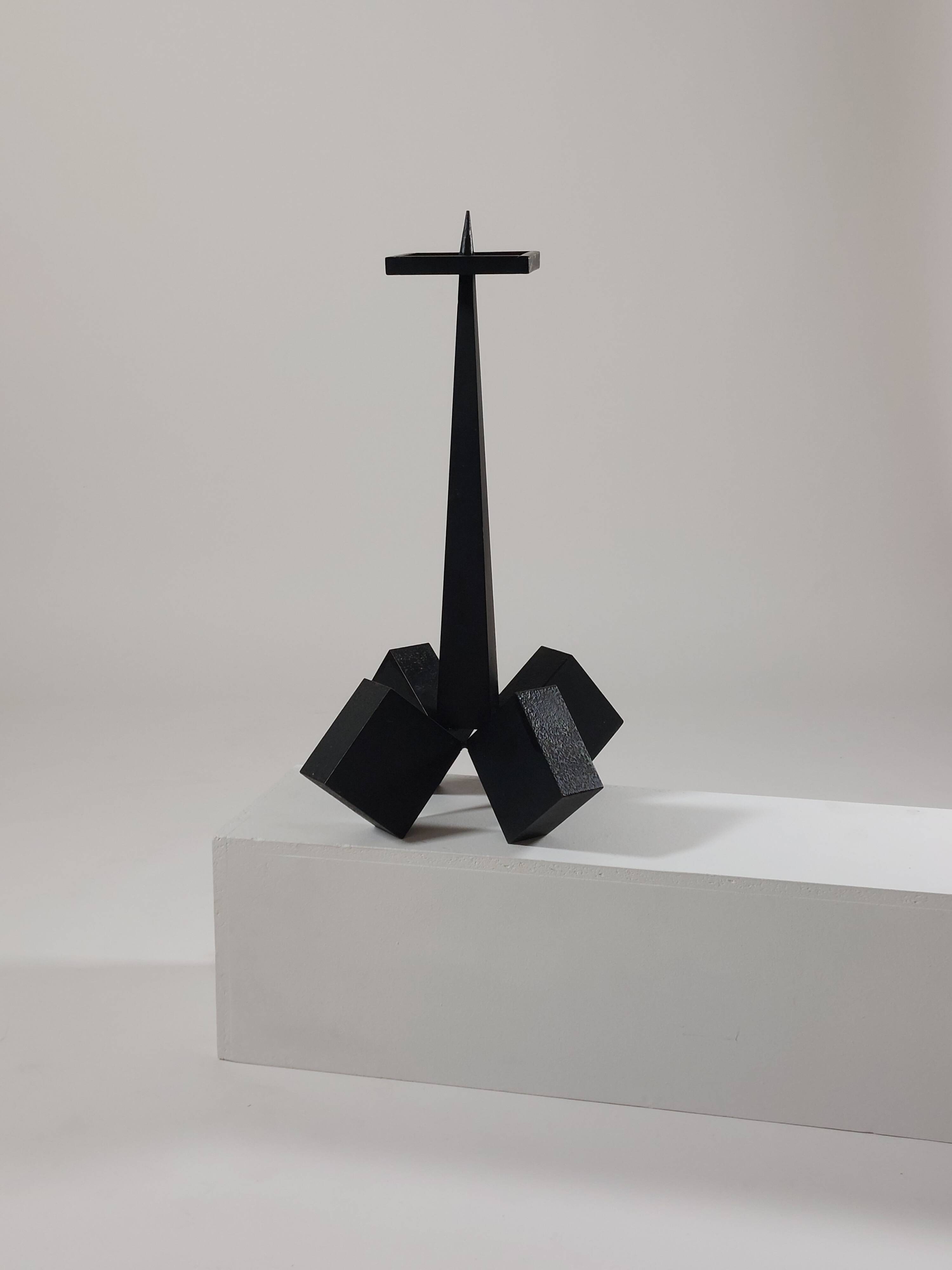 Vintage mid-century geometric brutalist floor candle holder.