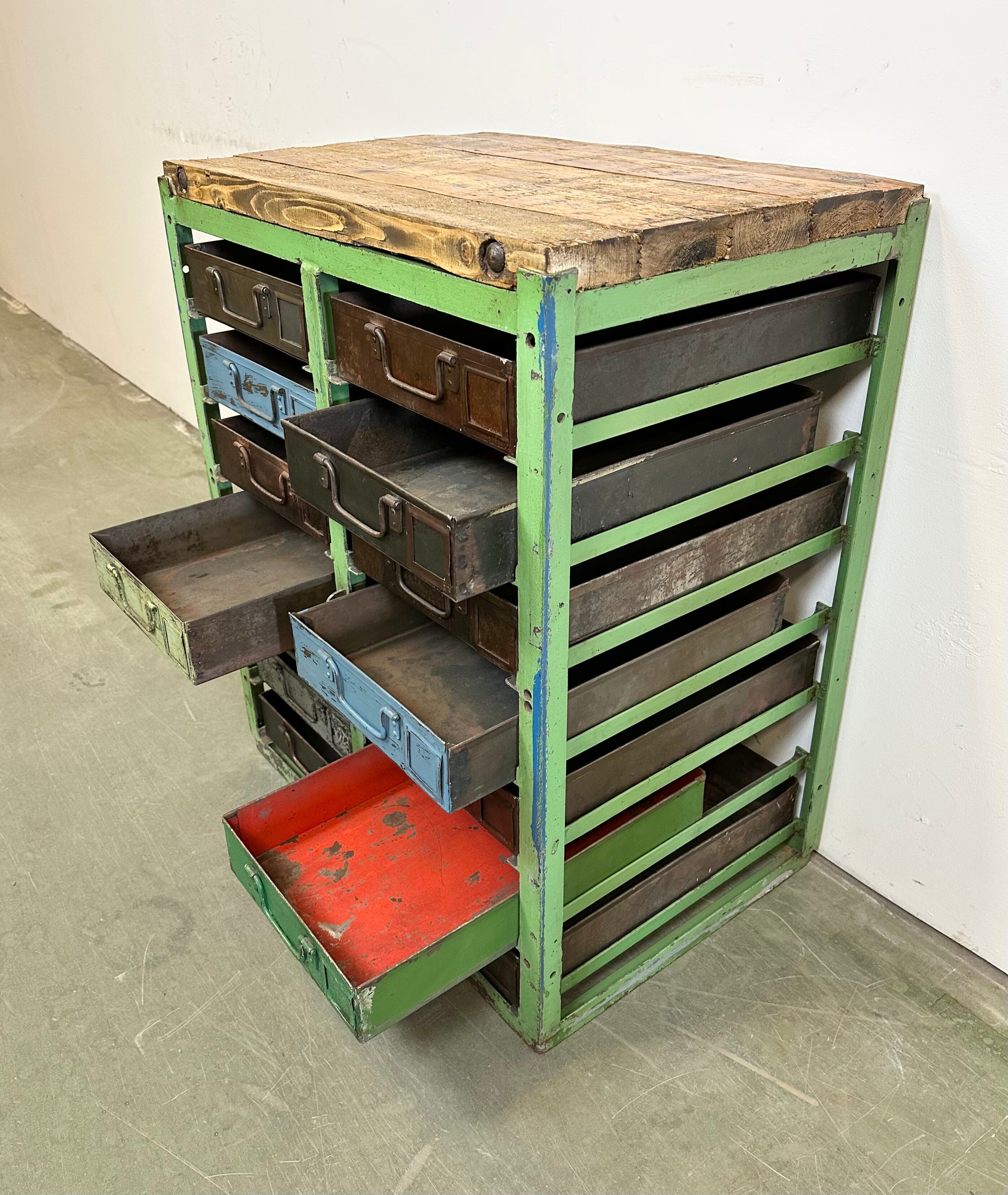 Vintage industrial iron chest of drawers, 1950s
