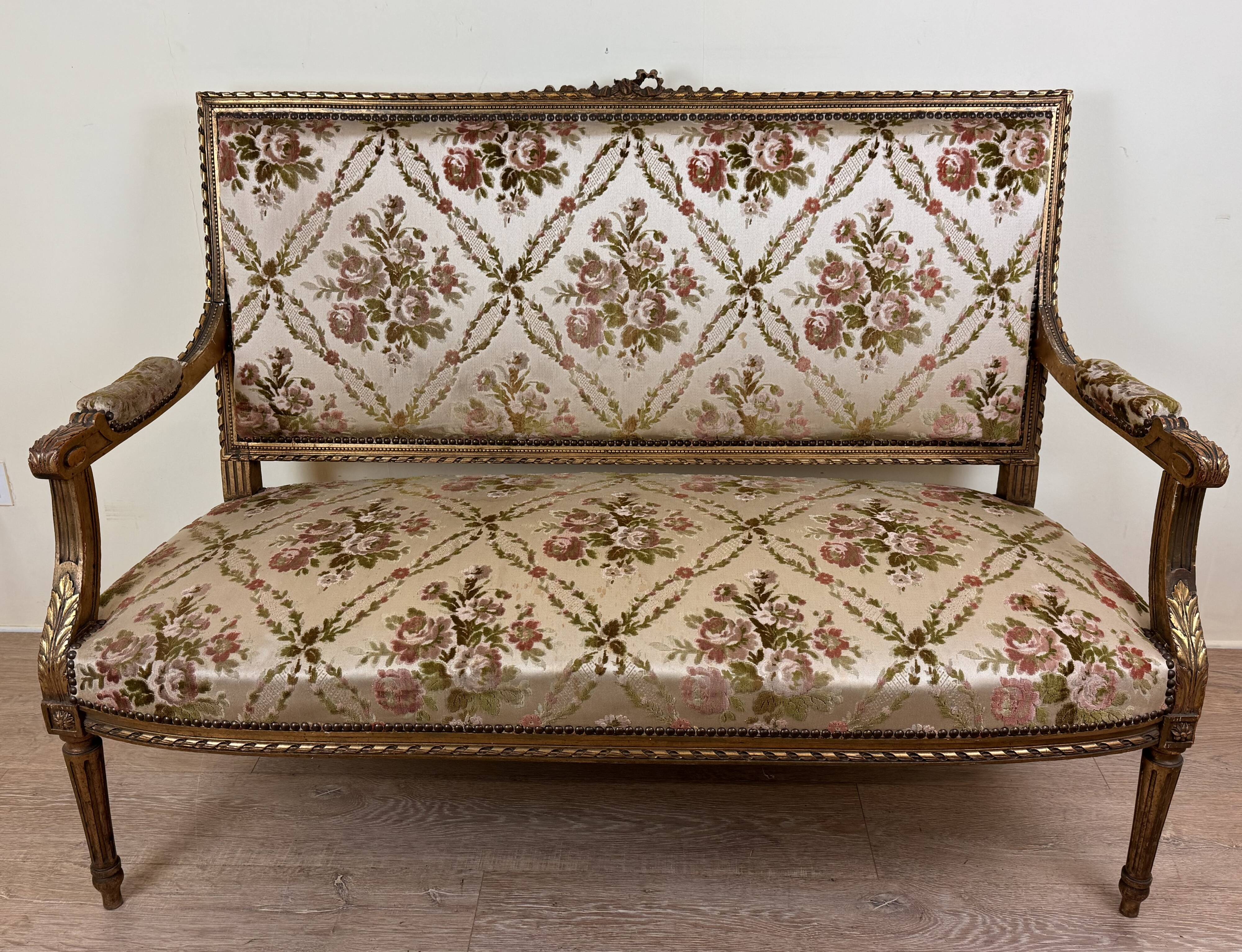 Louis XVI Style Bench In Golden Wood, mid-19th century