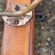 Large vintage wall coat rack with 5 brass and wood hooks – bistro