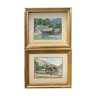Watercolor paintings Austria Furberg and Unterach and frame circa 1950