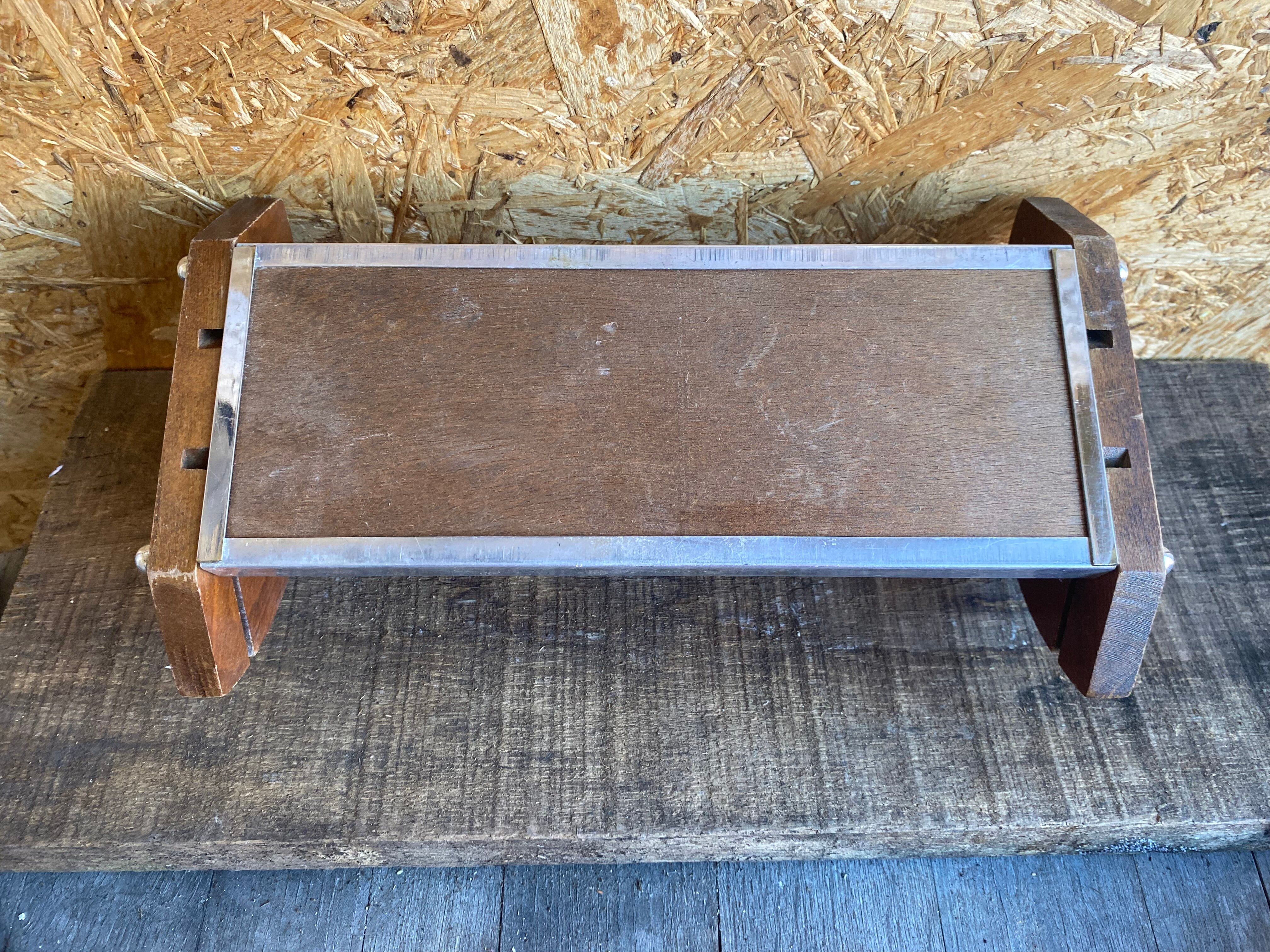 Aperitif Server Vintage Art Deco Wood + Aluminium + Mirror Base #D978