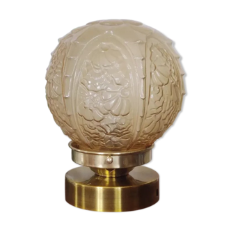 Lampe boule à poser globe art déco ambré