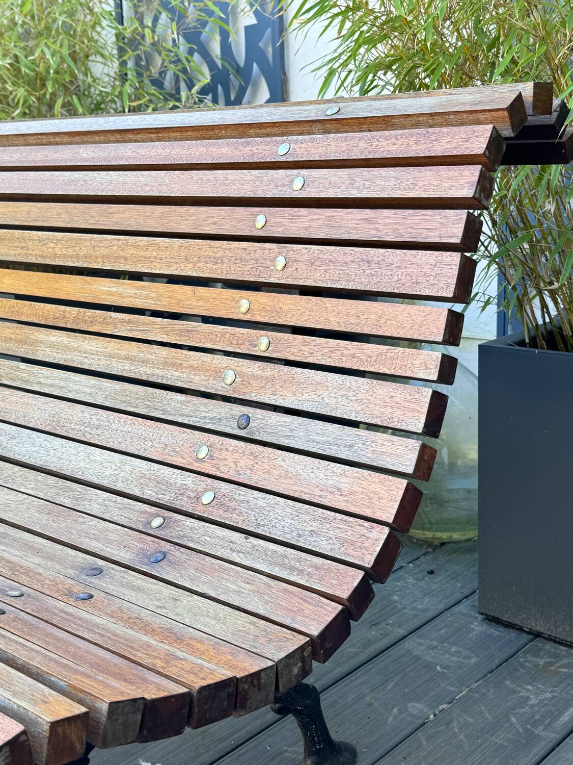 Old slatted public bench