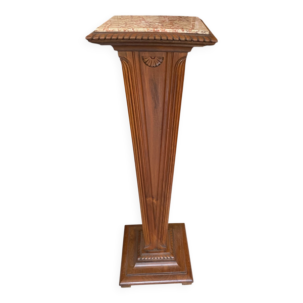 Sellette colonne ancienne en bois et marbre – Style Art Déco