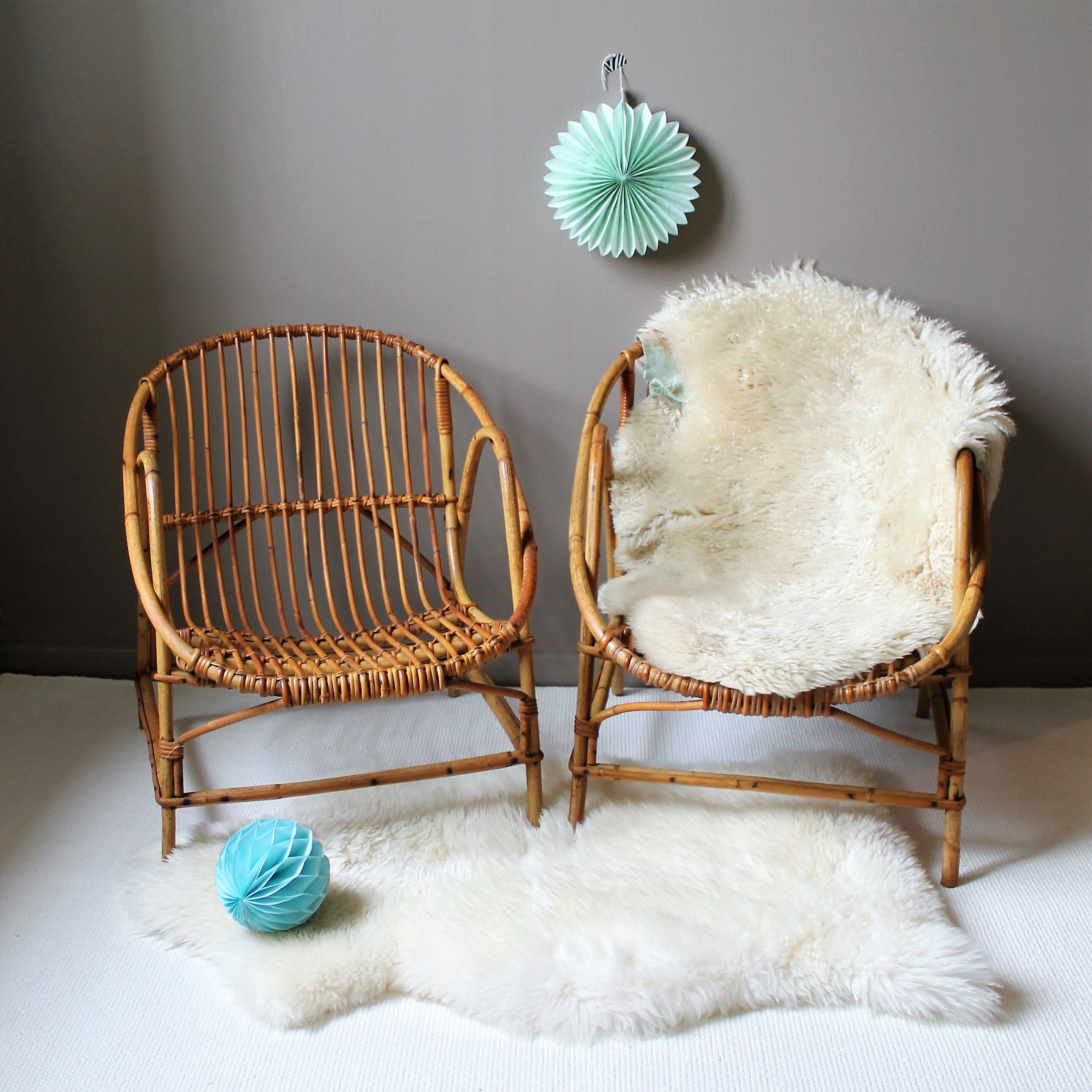 Pair of vintage rattan armchairs