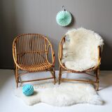 Pair of vintage rattan armchairs