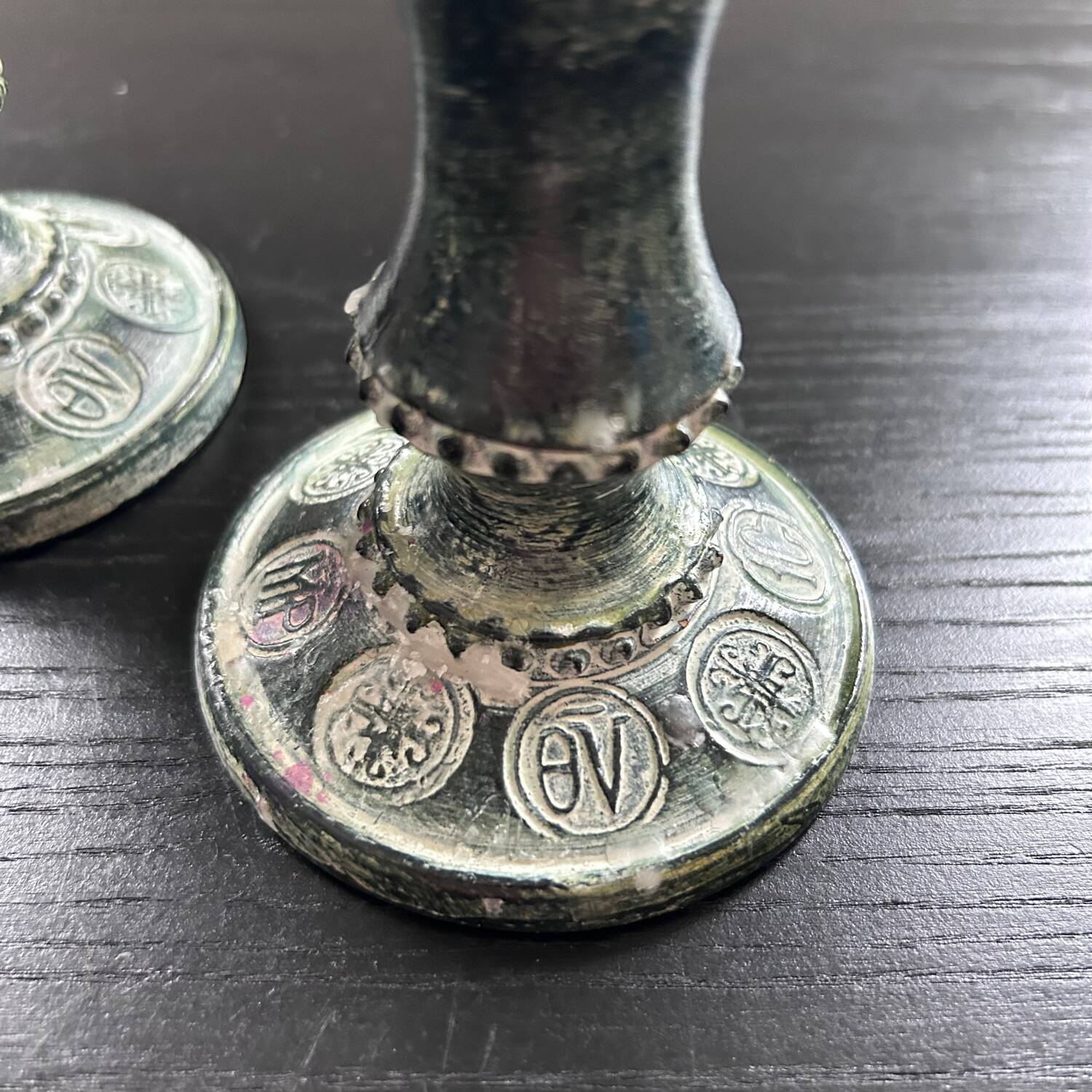 Pair of green ceramic candlesticks
