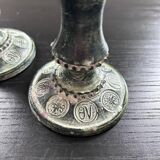 Paire de bougeoirs en céramique verte