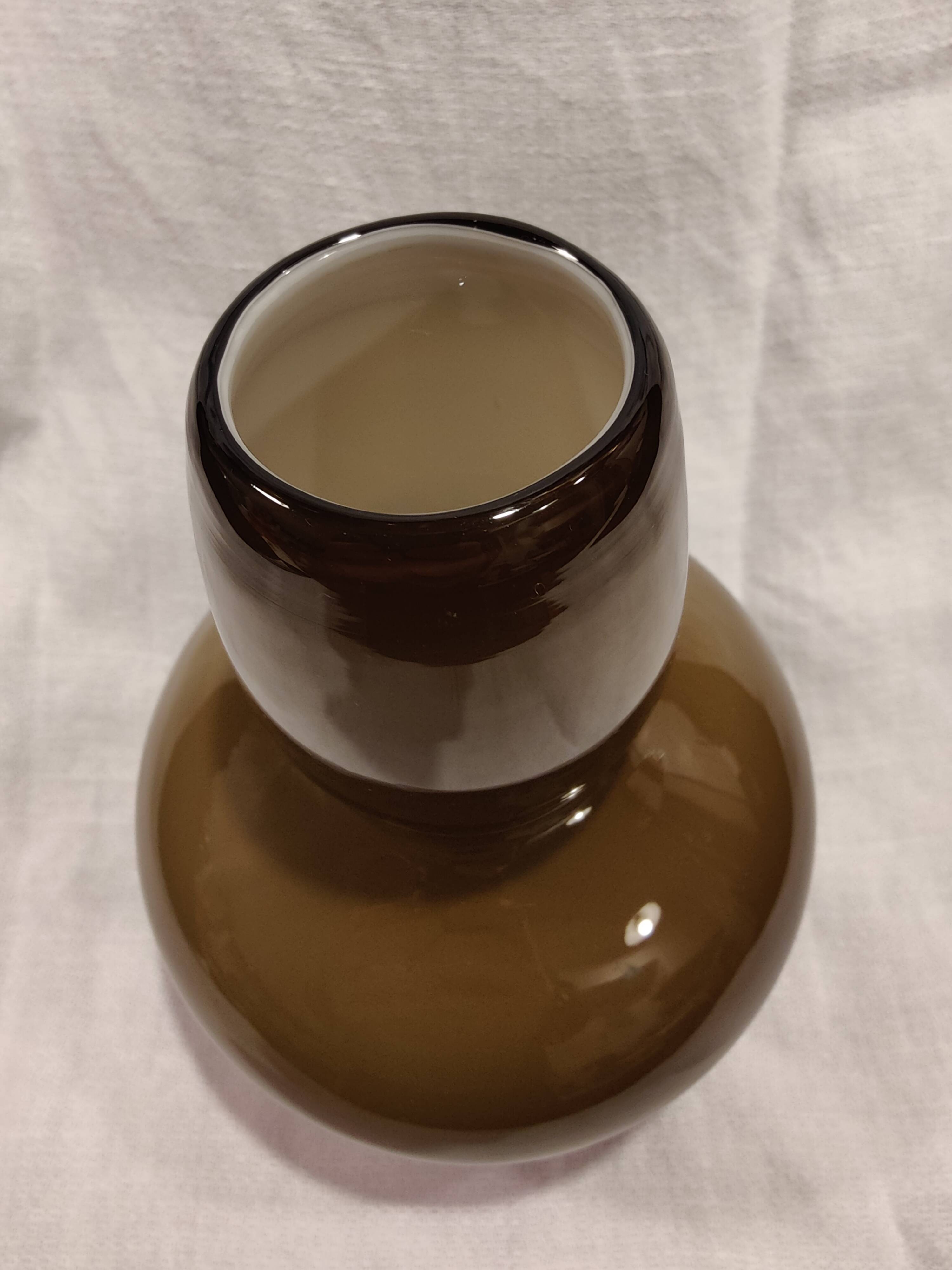 Vintage glossy brown two-layer blown glass vase, Scandinavian taste