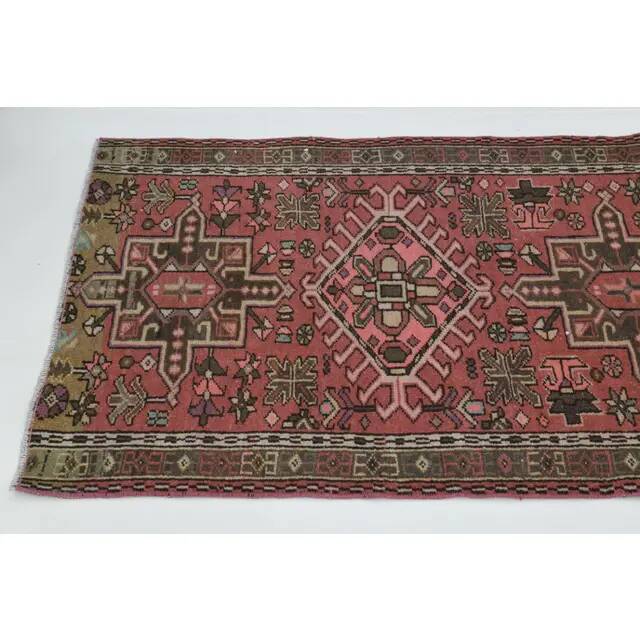 1970s Vintage Turkish Oushak Handmade Wool Cotton Pink Runner Rug 76x365