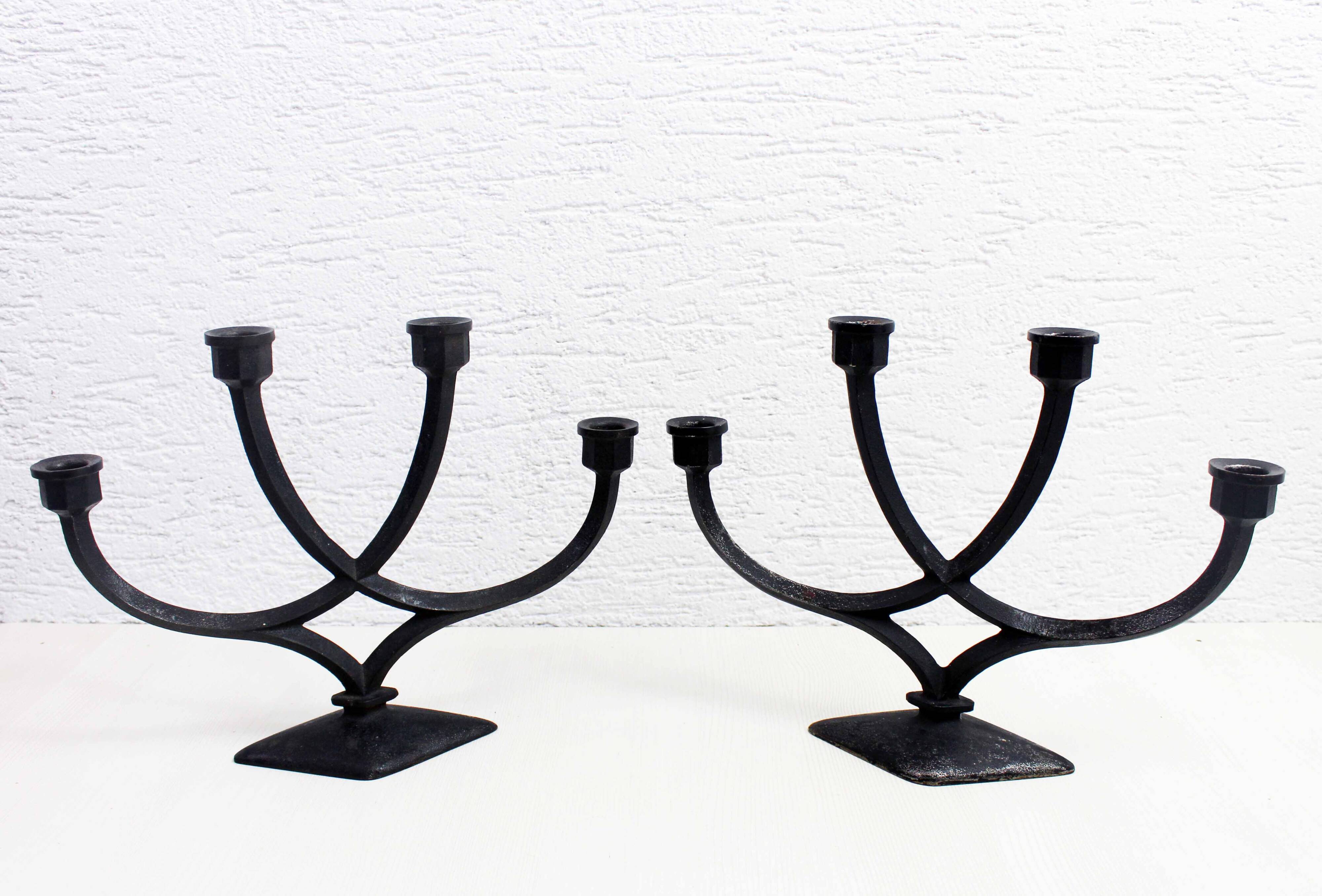 Pair of Scandinavian cast iron candlesticks 1970