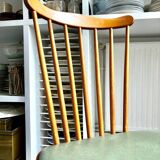 Baumann bistro chair in light wood and green skai, “Menuet” model