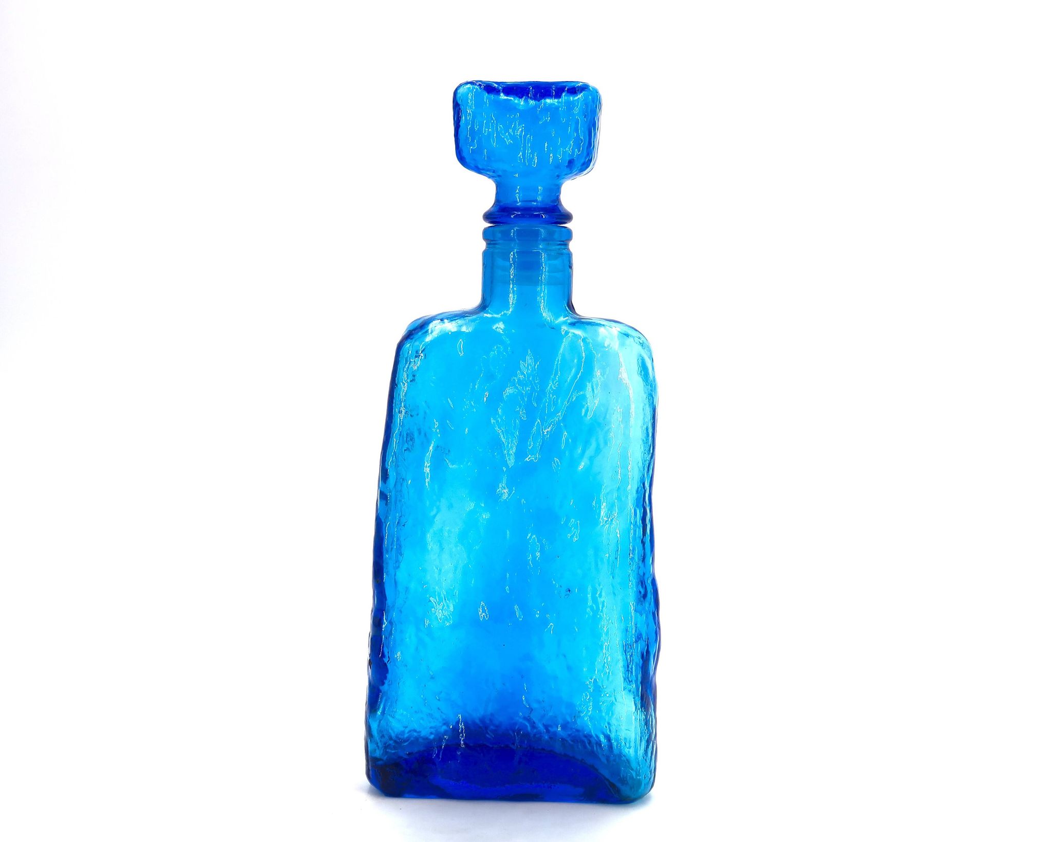 Carafe Italienne Empoli en verre bleu, années 60