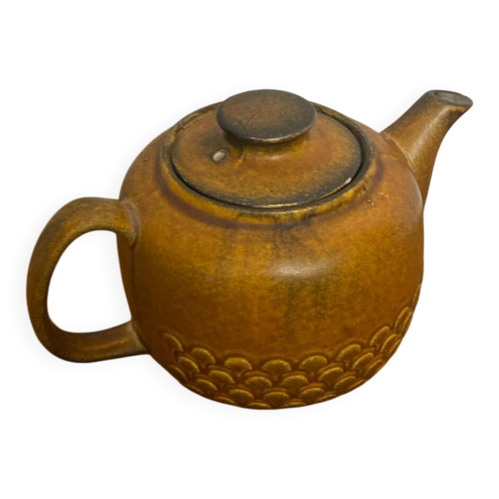 Vintage KW Feuerfest Embossed Brown Ceramic Teapot #C786