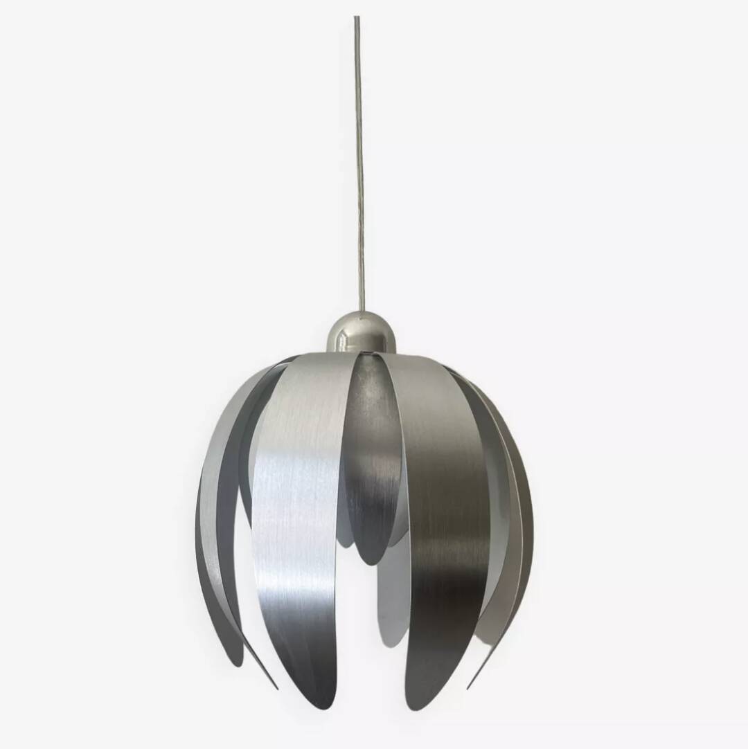 Brushed metal flower pendant light, 1970 design
