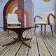 Vintage coffee table from the 60s and 70s by Hugues POIGNANT, smoked glass & teak.