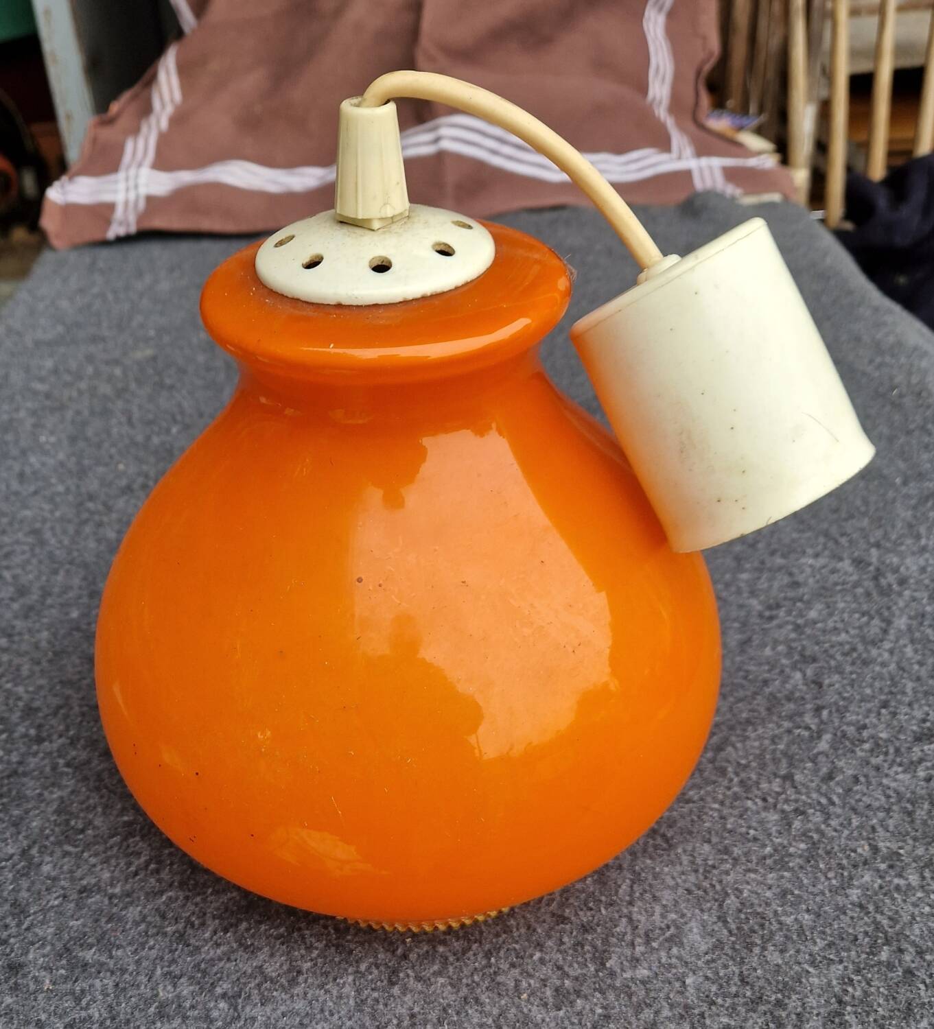 Orange opal glass pendant light from the 70s