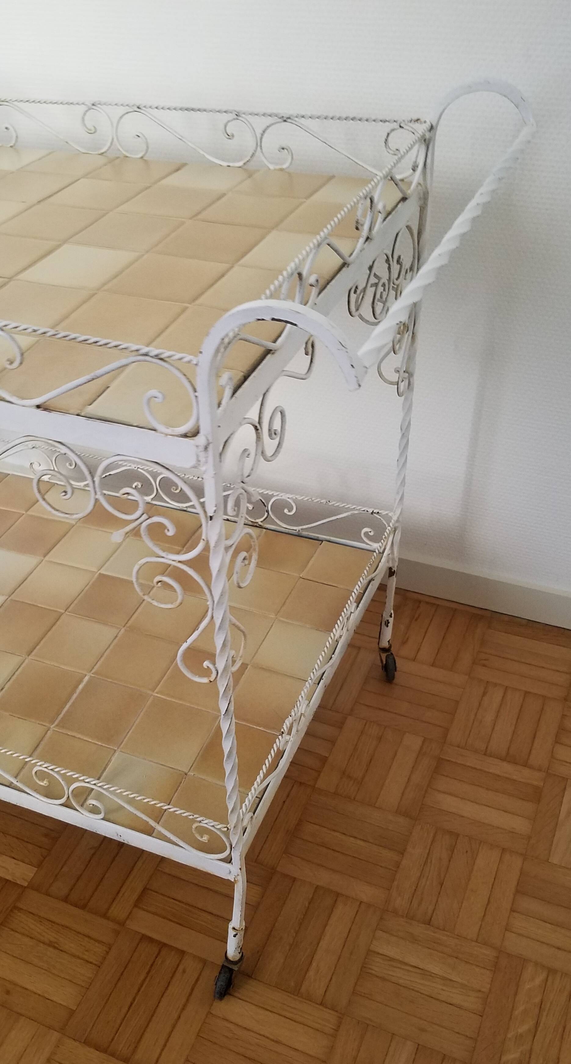 Vintage wrought iron serving trolley from the 1970s