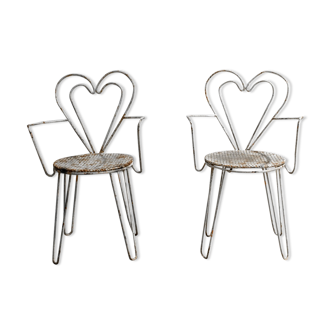Set de deux fauteuils métal perforé cœur 1950