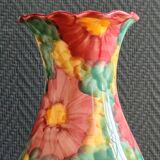 Vintage Floral Ceramic Vase - Large Barbotine Vase with Pink Flowers