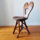 Vintage solid wood chair, popular art, brutalist style, 1950s, heart-shaped backrest.