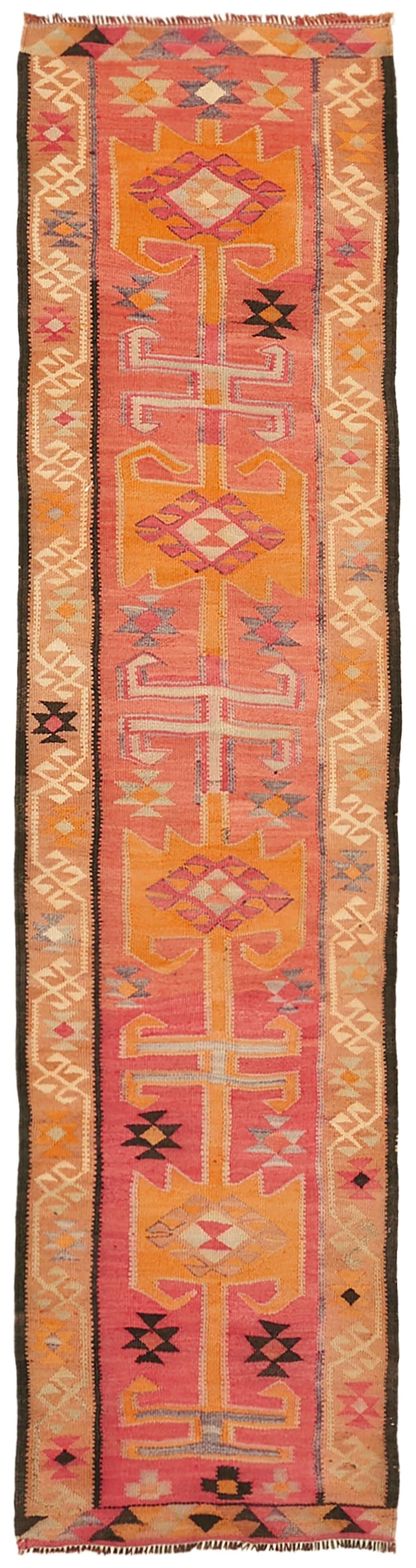 Turkish Handwoven Vintage Herki Kilim 82 cm x 312 cm